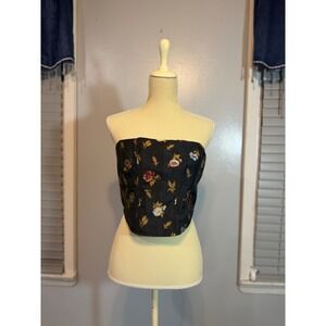 anthro floral corset top strapless bustier coquette vintage inspired Sz 6